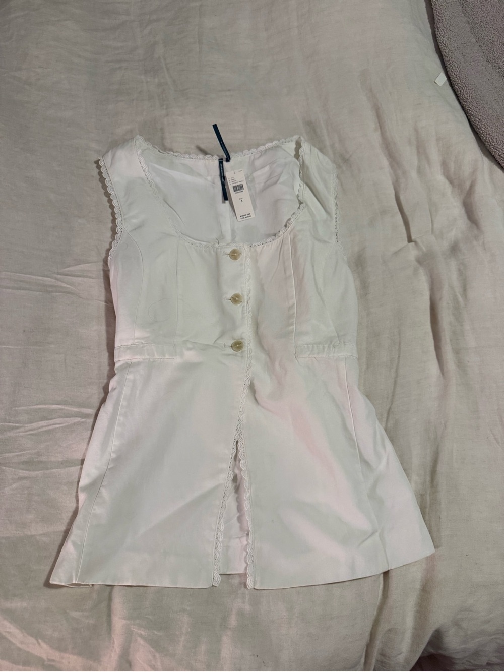 Anthropologie Cream Sleeveless Button-Front Romper Top